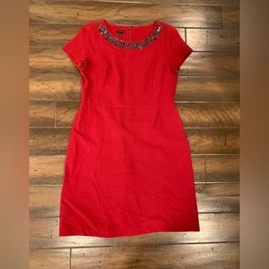 GUC Talbots Red Stretch Cap Sleeve Beaded Cocktail Dress 12